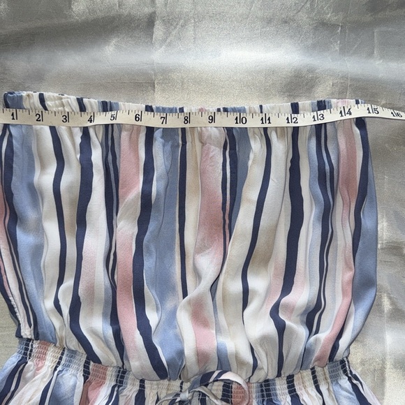Ocean Drive Blue & Pink Striped Strapless Skort Romper Smocked Waist Tassel Tie - Picture 7 of 12